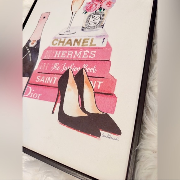 CHANEL, HERMES, DIOR Framed Feminine Girly Pink Black White Painting Wall Decor - Picture 5 of 16